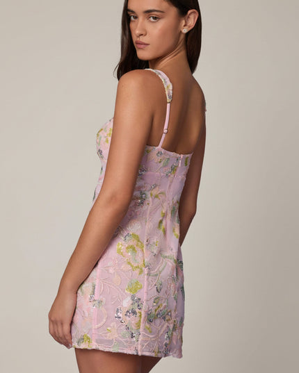 Soft Pink Embellished A-line Mini Dress