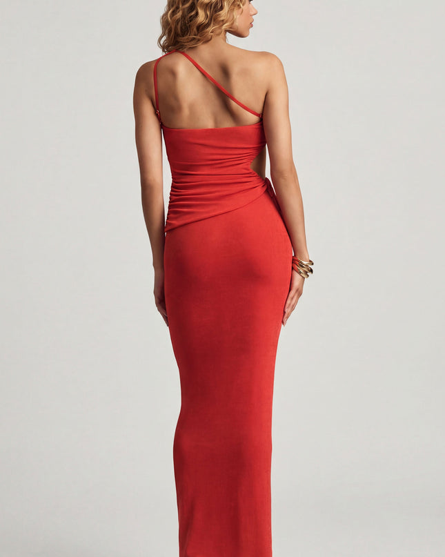 Chilli Red Textured Jersey Low-Rise Maxi Skirt