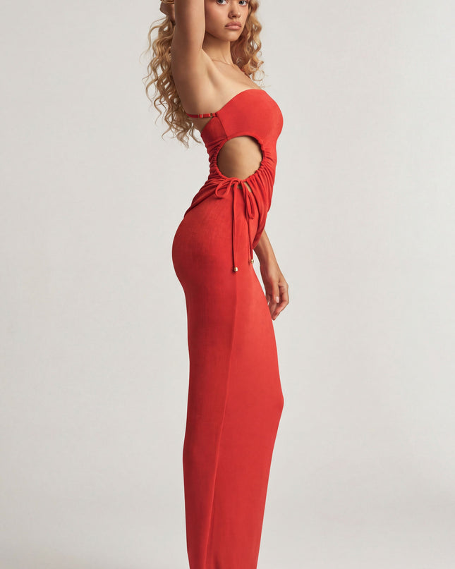 Chilli Red Textured Jersey Low-Rise Maxi Skirt