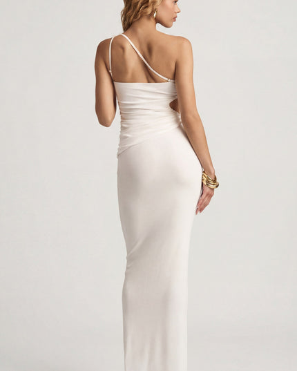 White Textured Jersey Low-Rise Maxi Skirt