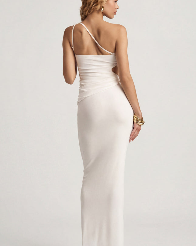 White Textured Jersey Low-Rise Maxi Skirt