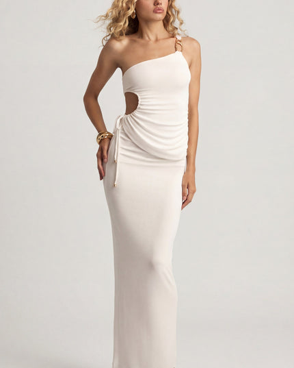White Textured Jersey Low-Rise Maxi Skirt
