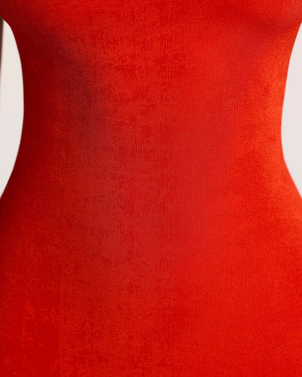 Fiery Red Textured Jersey Open Back Maxi Dress