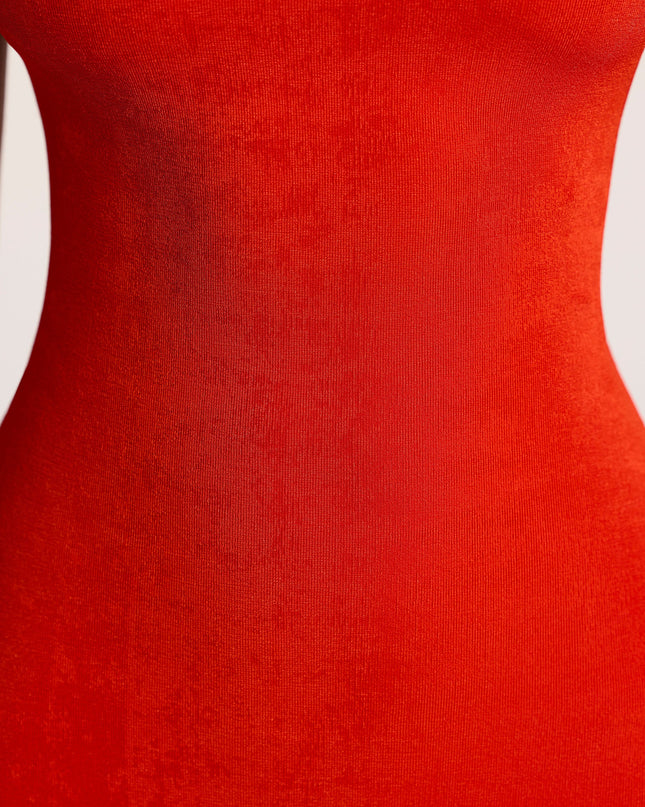 Fiery Red Textured Jersey Open Back Maxi Dress