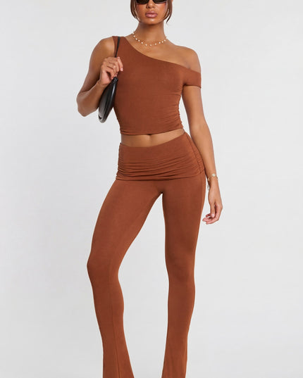 Chestnut Brown Mid Rise Modal Cashmere Blend Trousers