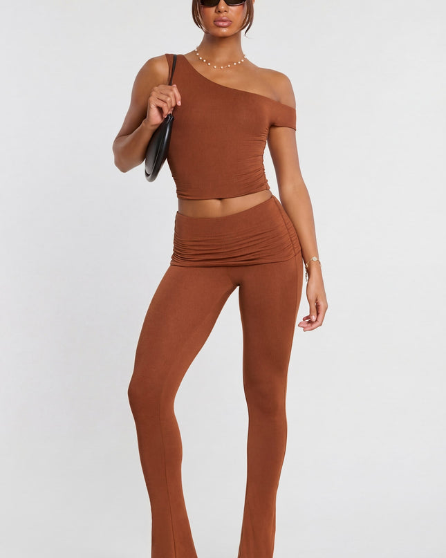 Chestnut Brown Mid Rise Modal Cashmere Blend Trousers