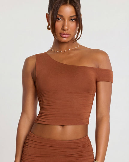 Chestnut Brown Mid Rise Modal Cashmere Blend Trousers