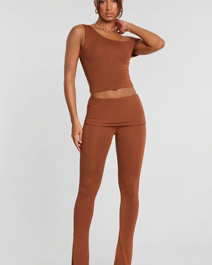 Chestnut Brown Mid Rise Modal Cashmere Blend Trousers
