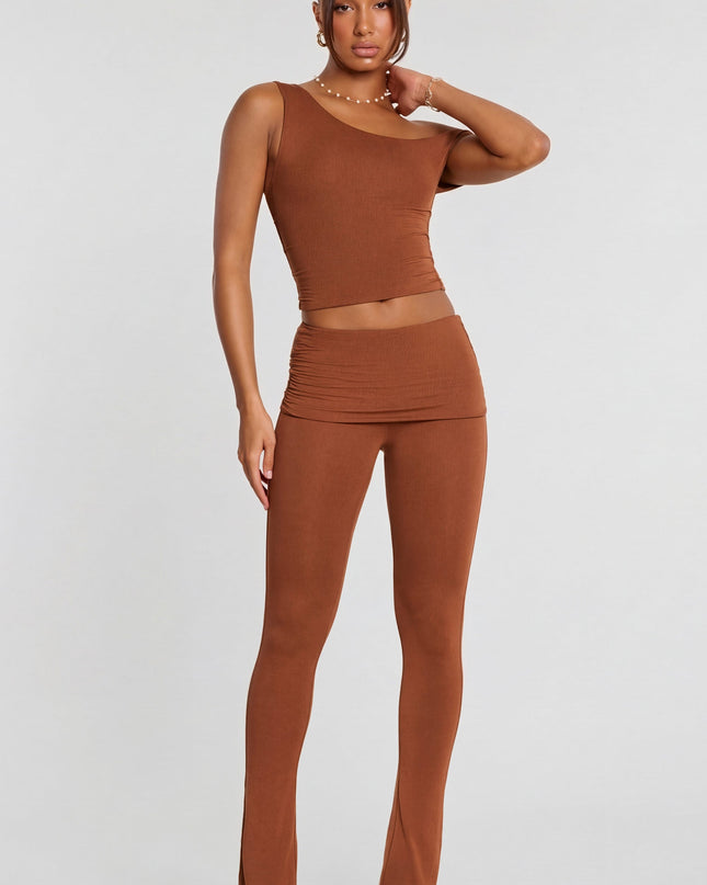 Chestnut Brown Mid Rise Modal Cashmere Blend Trousers