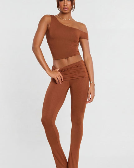 Chestnut Brown Mid Rise Modal Cashmere Blend Trousers
