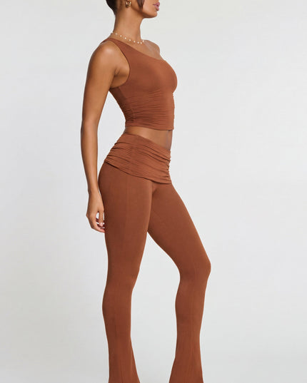 Chestnut Brown Mid Rise Modal Cashmere Blend Trousers