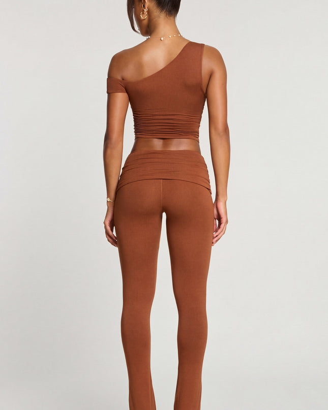 Chestnut Brown Mid Rise Modal Cashmere Blend Trousers