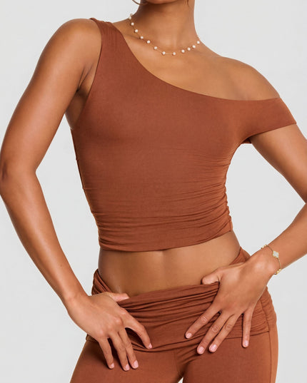 Chestnut Brown Mid Rise Modal Cashmere Blend Trousers