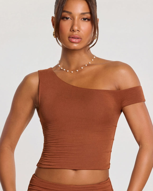 Chestnut Brown Mid Rise Modal Cashmere Blend Trousers