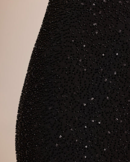 Black Embellished Plunge Neck Mini Dress