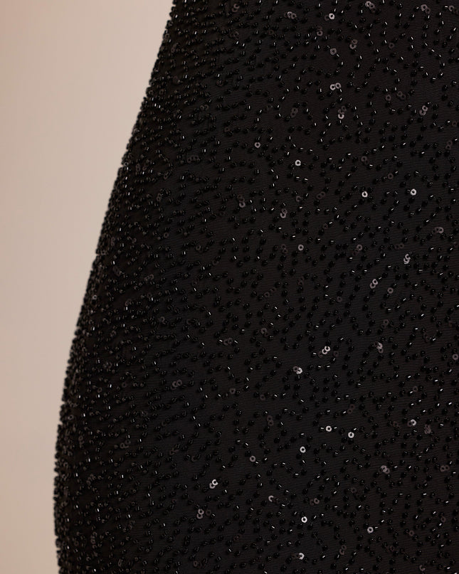 Black Embellished Plunge Neck Mini Dress