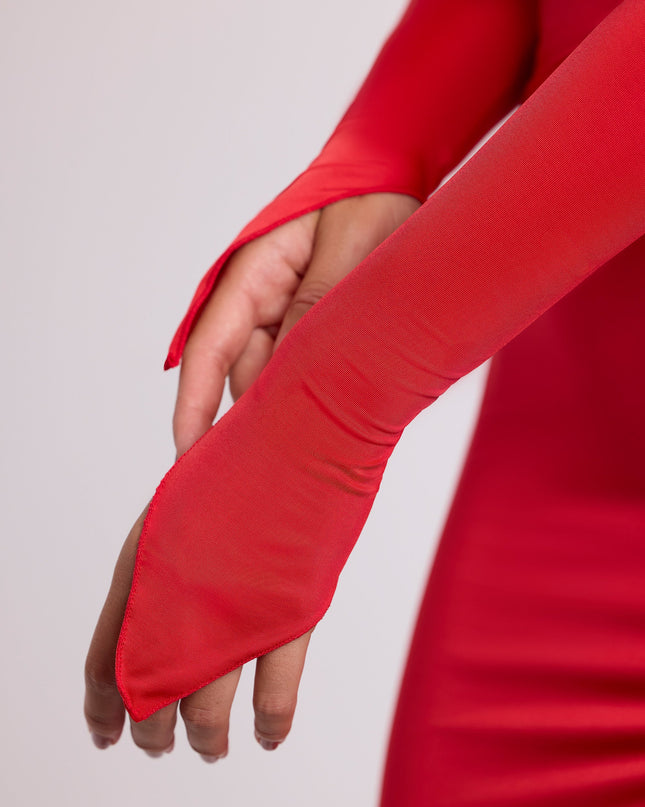 Fire Red Hooded Long Sleeve Maxi Dress