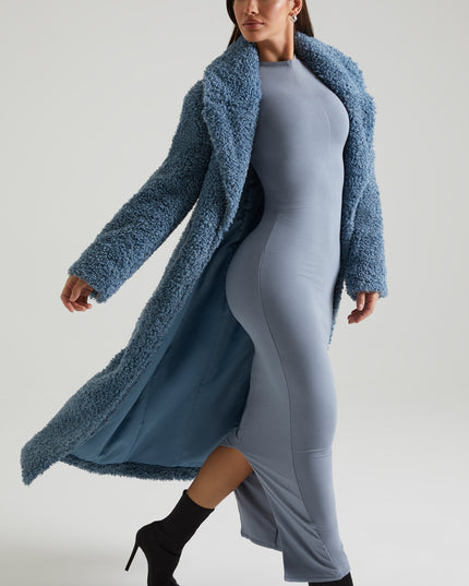 Blue Long Shearling Coat