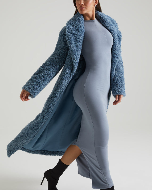 Blue Long Shearling Coat
