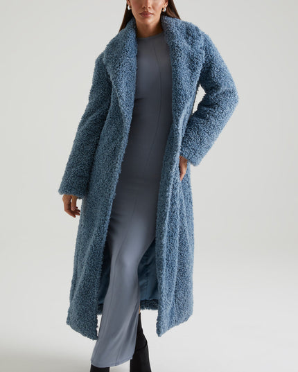 Blue Long Shearling Coat