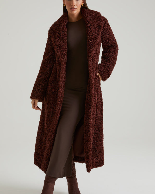 Brown Long Shearling Coat
