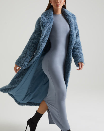 Blue Long Shearling Coat