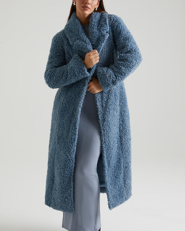 Blue Long Shearling Coat