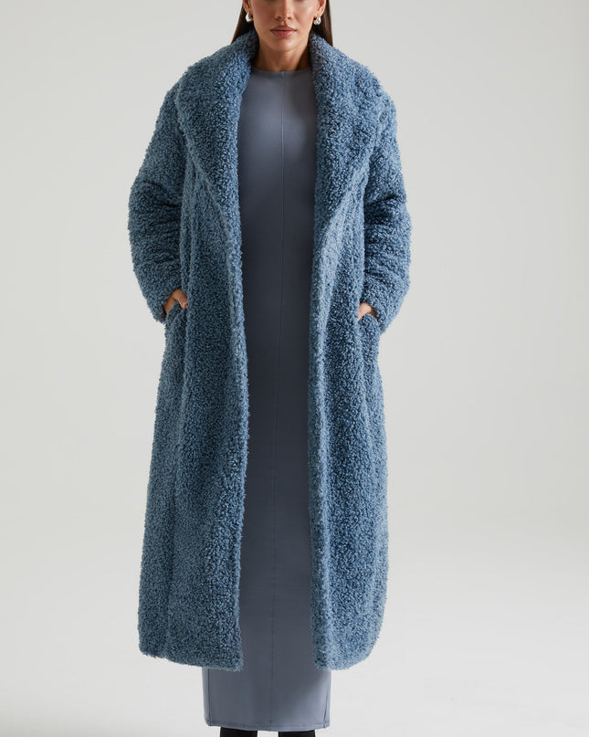Blue Long Shearling Coat