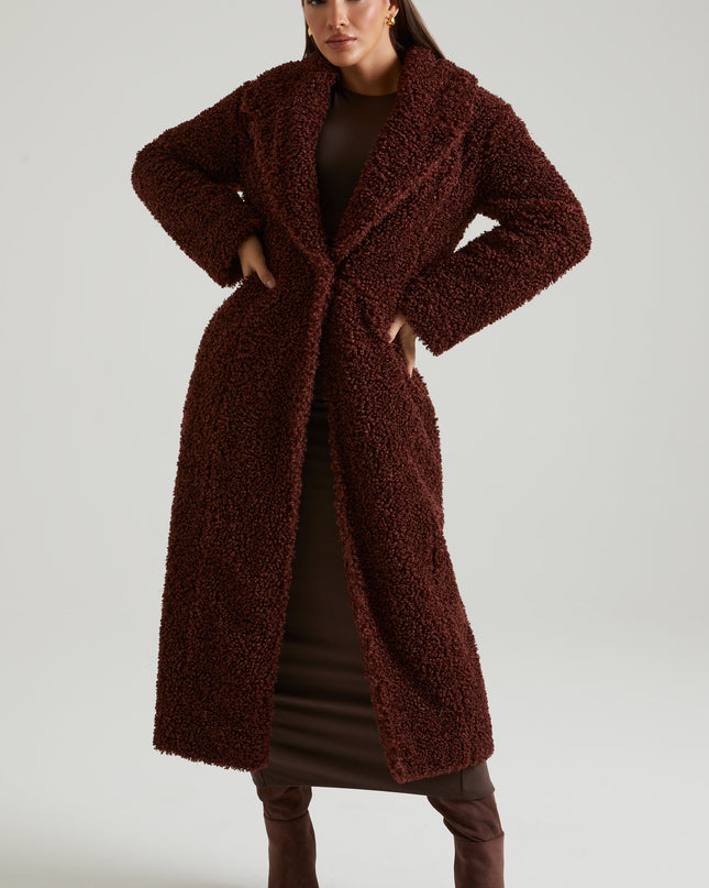 Brown Long Shearling Coat