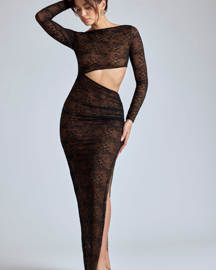 Black Lace Long Sleeve Maxi Dress