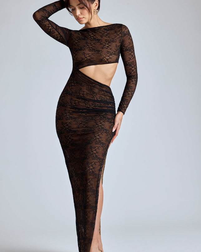 Black Lace Long Sleeve Maxi Dress