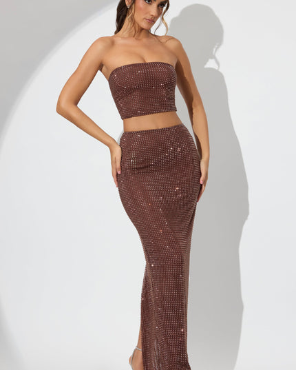 Espresso Embellished Mid Rise Maxi Skirt