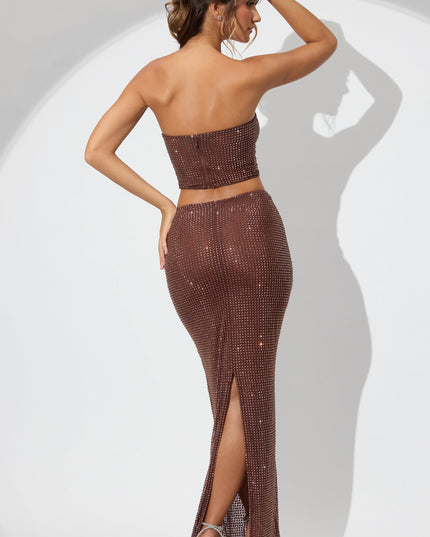 Espresso Embellished Mid Rise Maxi Skirt