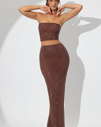 Espresso Embellished Mid Rise Maxi Skirt