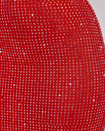 Fire Red Embellished Mid Rise Maxi Skirt