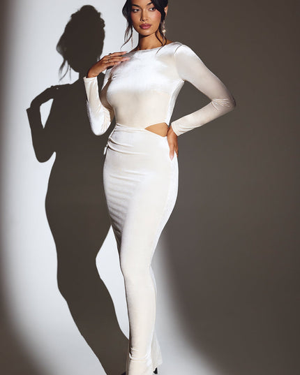Ivory Velvet Long Sleeve Maxi Dress