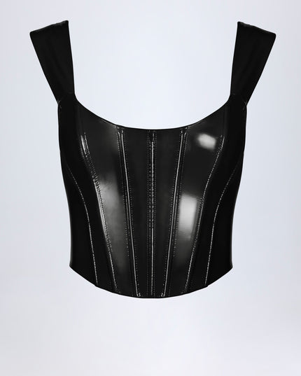 Black Vinyl Lace-Up Corset Top