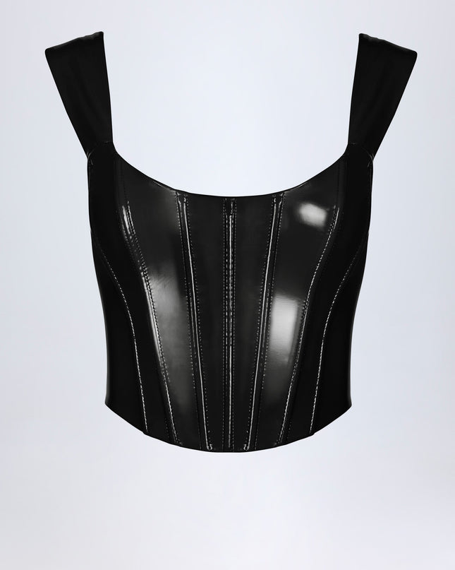 Black Vinyl Lace-Up Corset Top