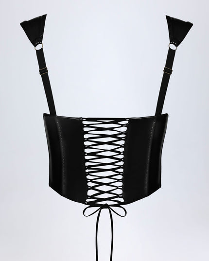 Black Vinyl Lace-Up Corset Top