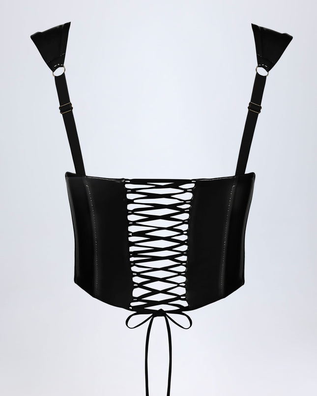 Black Vinyl Lace-Up Corset Top