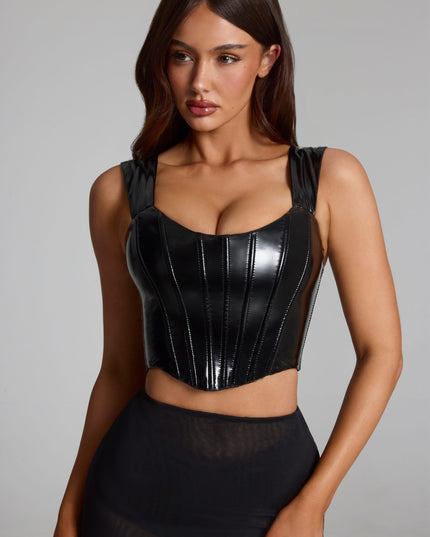 Black Vinyl Lace-Up Corset Top