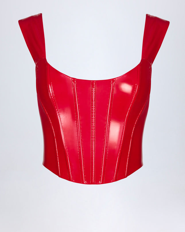 Fire Red Vinyl Lace-Up Corset Top