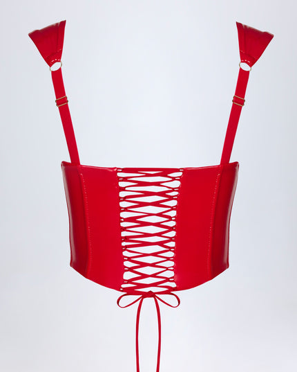 Fire Red Vinyl Lace-Up Corset Top