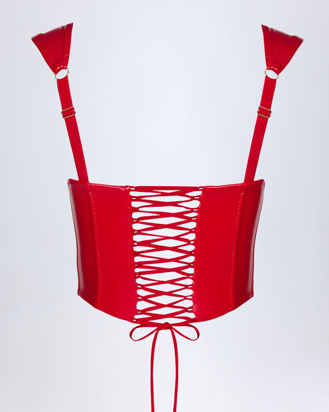Fire Red Vinyl Lace-Up Corset Top