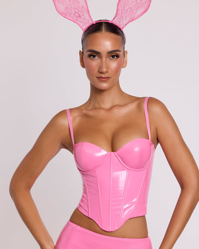 Pink Vinyl Underwired Corset Crop Top