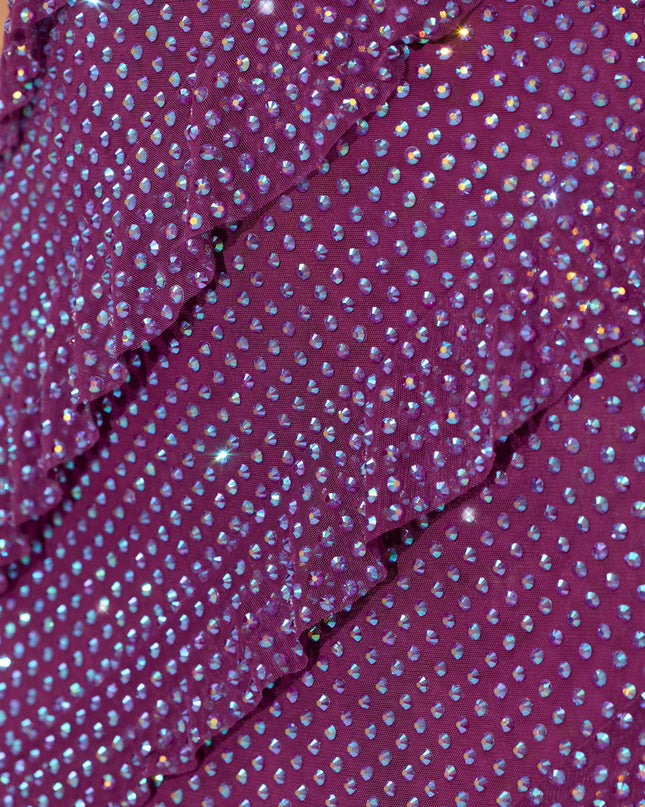 Plum Embellished Bandeau Ruffle Maxi Dress