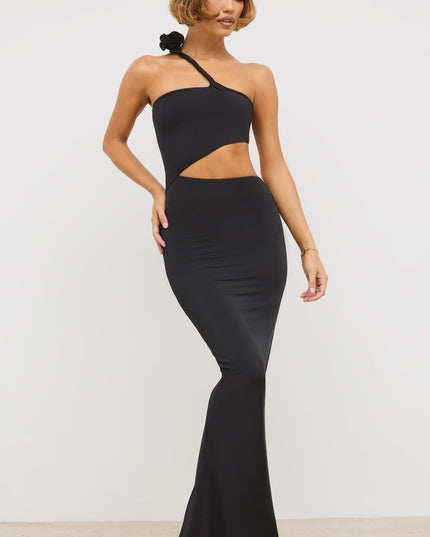 Black Jersey Asymmetric Cut Out Maxi Dress