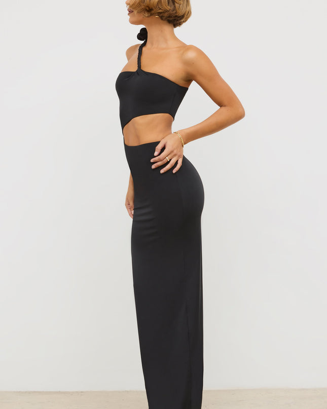 Black Jersey Asymmetric Cut Out Maxi Dress
