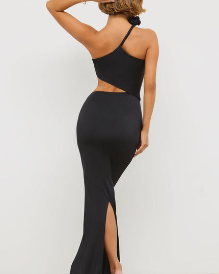 Black Jersey Asymmetric Cut Out Maxi Dress