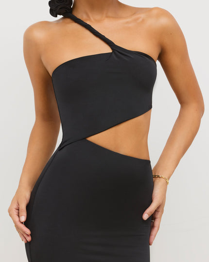 Black Jersey Asymmetric Cut Out Maxi Dress